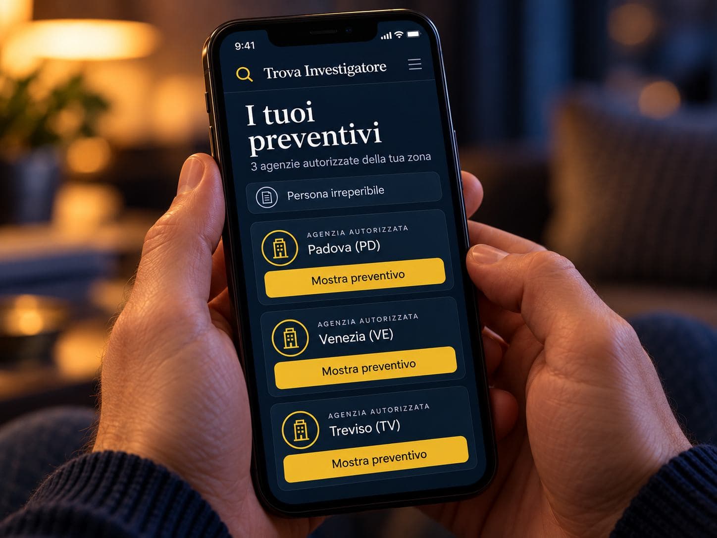 Un telefono mostra i preventivi delle agenzie autorizzate della zona